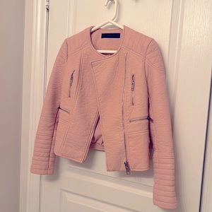 Zara Faux Leather Pale Pink Vegan Moto Jacket Size XS